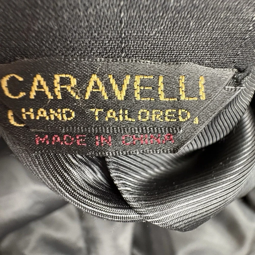 Caravelli Sport Coat Men's 42R Black Windowpane Y2K Superior 150s Hand Tailored